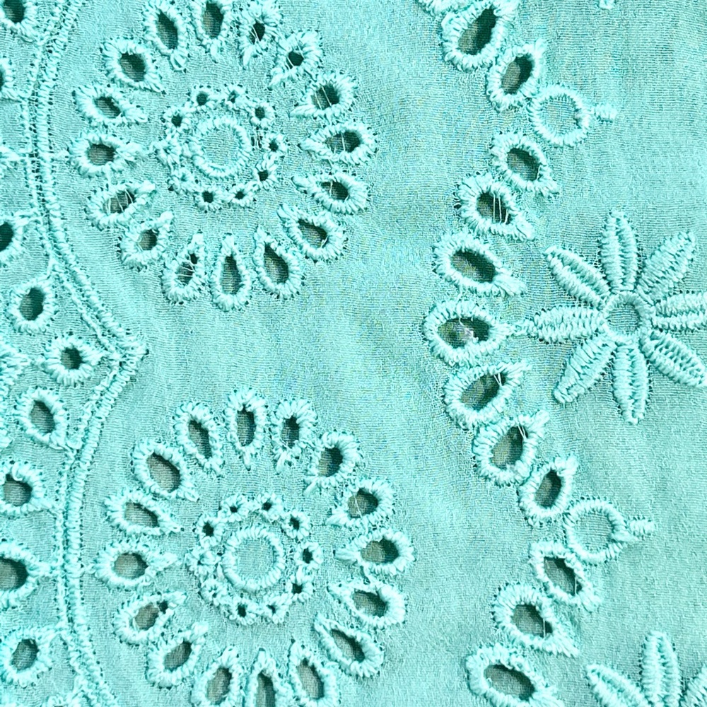 Seafoam aqua eyelet floral lace button down shirt blouse lightweight sheer beach - Picture 4 of 12